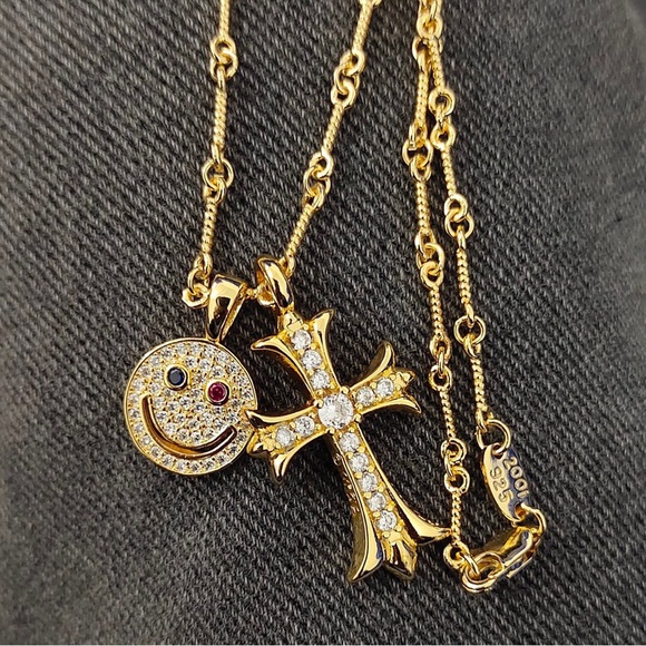 Chrome Hearts Gold Smiley and Cross Necklace - Picture 1 of 3